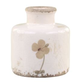 Krémová keramická dekorační váza s květem Versailles - Ø 9*10cm Chic Antique