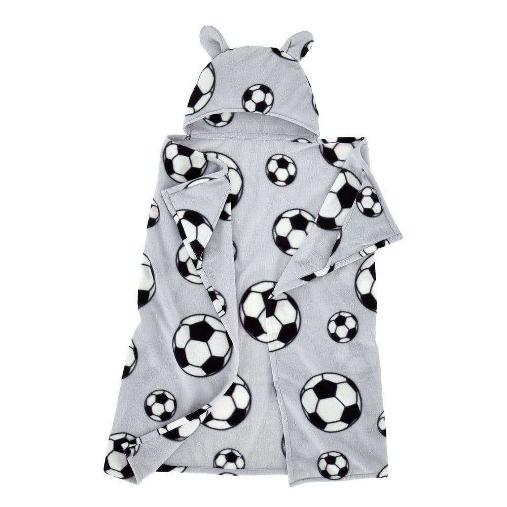 Světle šedá fleecová dětská deka s kapucí 90x125 cm Football – Catherine Lansfield - Bonami.cz