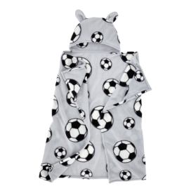 Světle šedá fleecová dětská deka s kapucí 90x125 cm Football – Catherine Lansfield