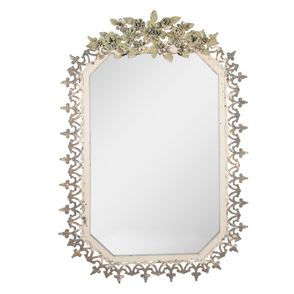 Šedobéžové antik nástěnné zrcadlo se zdobnými květy Viloé - 63*3*93 cm Clayre & Eef - LaHome - vintage dekorace