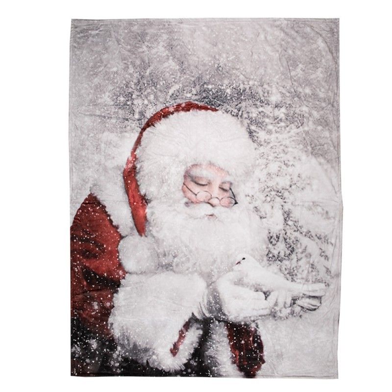 Vánoční plyšový pléd se Santou a holubičkou v zasněžené krajině - 130*170 cm Clayre & Eef - LaHome - vintage dekorace