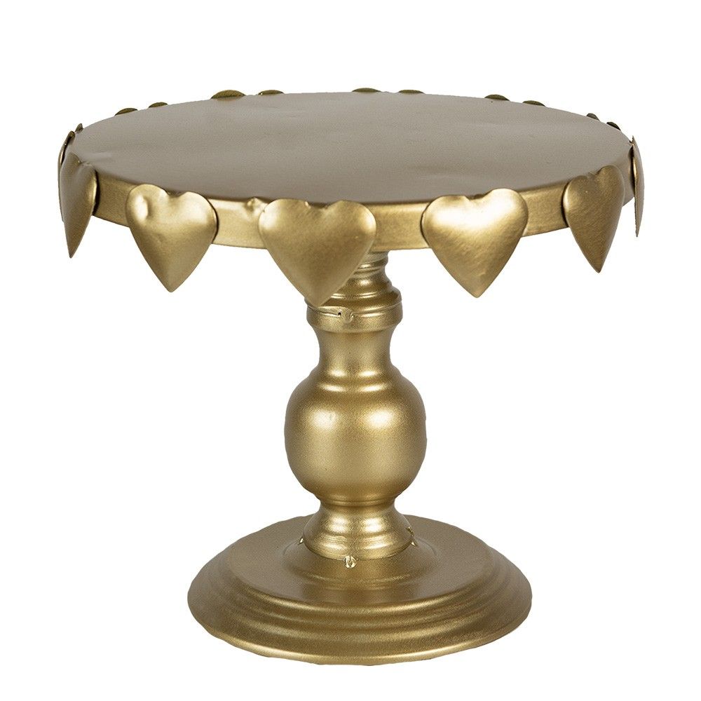 Zlatý kovový stojan podnos se srdíčky na dortíky - Ø 26*22 cm Clayre & Eef - LaHome - vintage dekorace