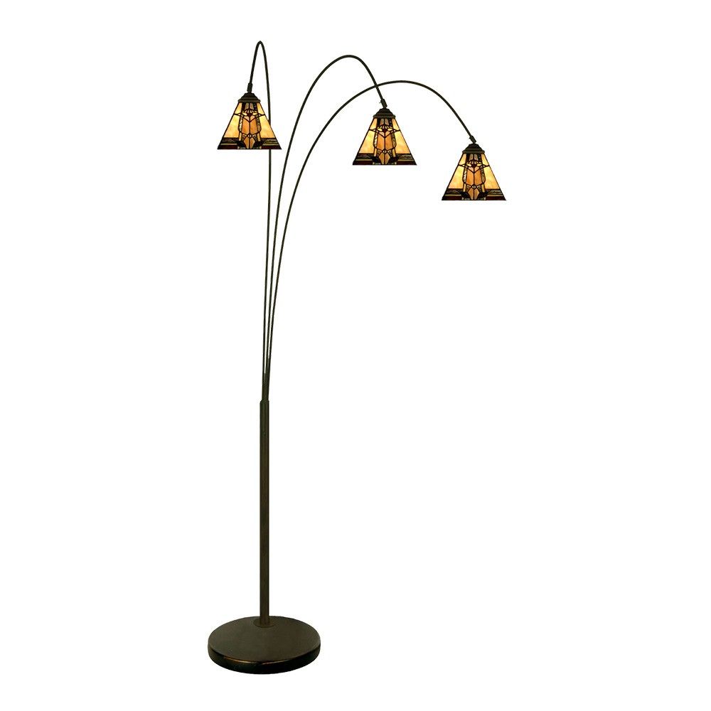 Béžovo-hnědá stojací lampa Tiffany Silvia - 91*50*200 cm E27/max 3*60W Clayre & Eef - LaHome - vintage dekorace