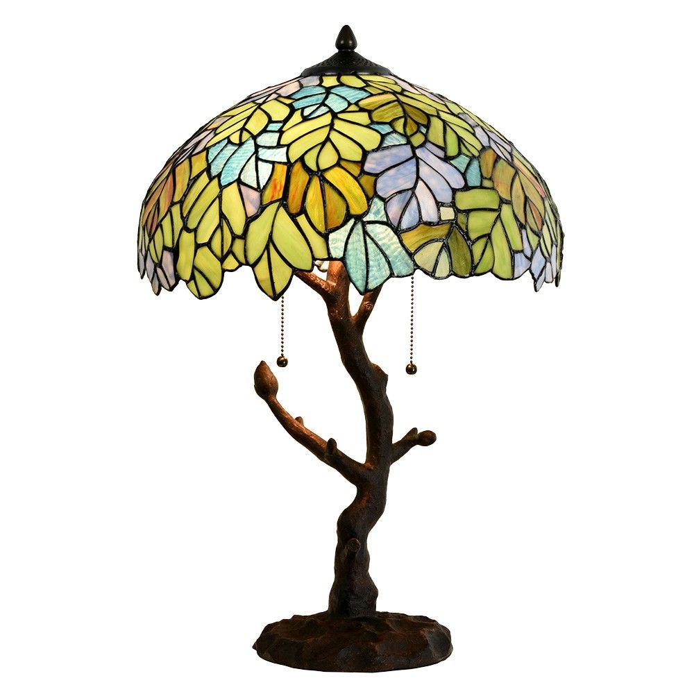 Zelená stolní lampa Tiffany Giallo - Ø 40*60 cm / E27/max 2*60W Clayre & Eef - LaHome - vintage dekorace