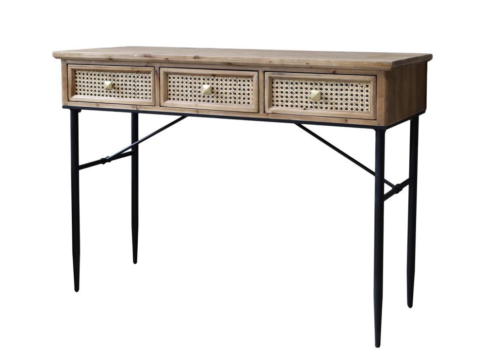 Hnědý antik dřevěný psací stůl s kovovými nohami - 110*42*80 cm Chic Antique - LaHome - vintage dekorace