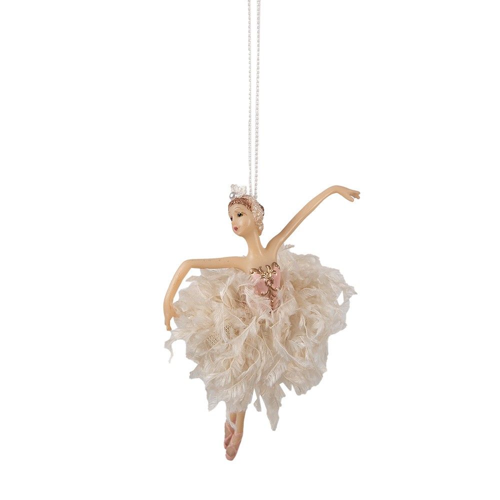 Závěsná dekorace Ballerina v peříčkové sukni - 11*2*15 cm Clayre & Eef - LaHome - vintage dekorace
