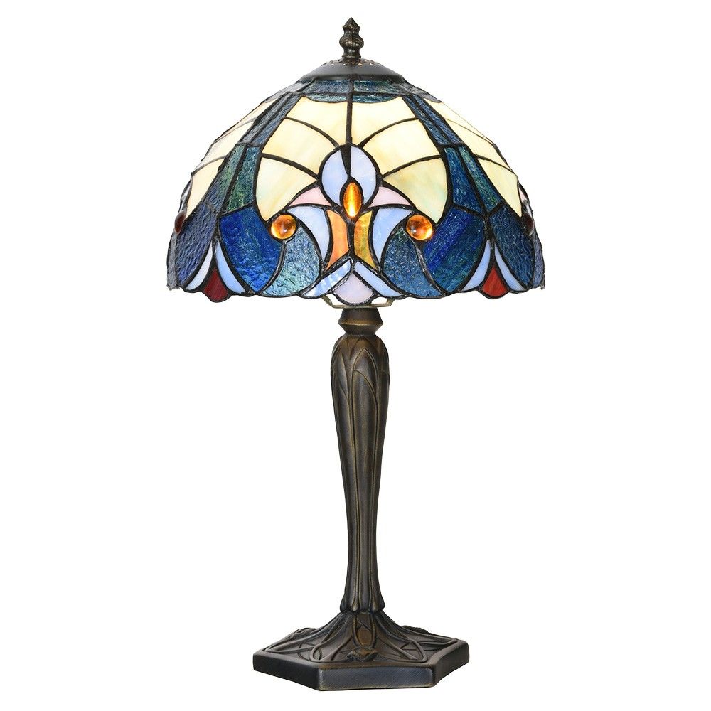 Modrá stolní Tiffany lampa Hilla - Ø 25*40 cm E14/max 1*40W Clayre & Eef - LaHome - vintage dekorace