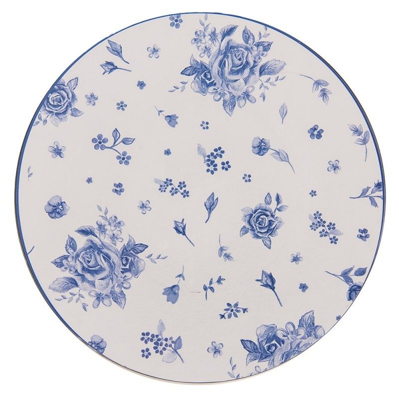 Bílý servírovací talíř s modrými růžičkami Blue Rose Blooming - Ø 33*1 cm Clayre & Eef - LaHome - vintage dekorace