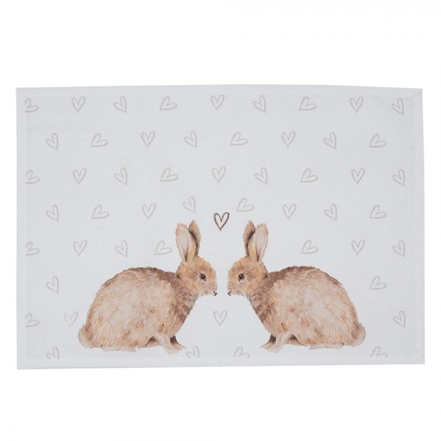 6ks bavlněné prostírání s motivem králíčků a srdíček Bunnies in Love - 48*33cm Clayre & Eef - LaHome - vintage dekorace
