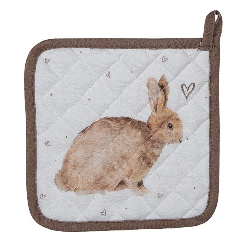 Bavlněná dětská chňapka - podložka s motivem králíčka a srdíček Bunnies in Love - 16*16 cm Clayre & Eef - LaHome - vintage dekorace