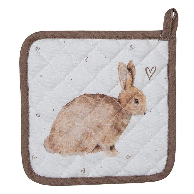 Bavlněná chňapka - podložka s motivem králíčka a srdíček Bunnies in Love - 20*20 cm Clayre & Eef - LaHome - vintage dekorace