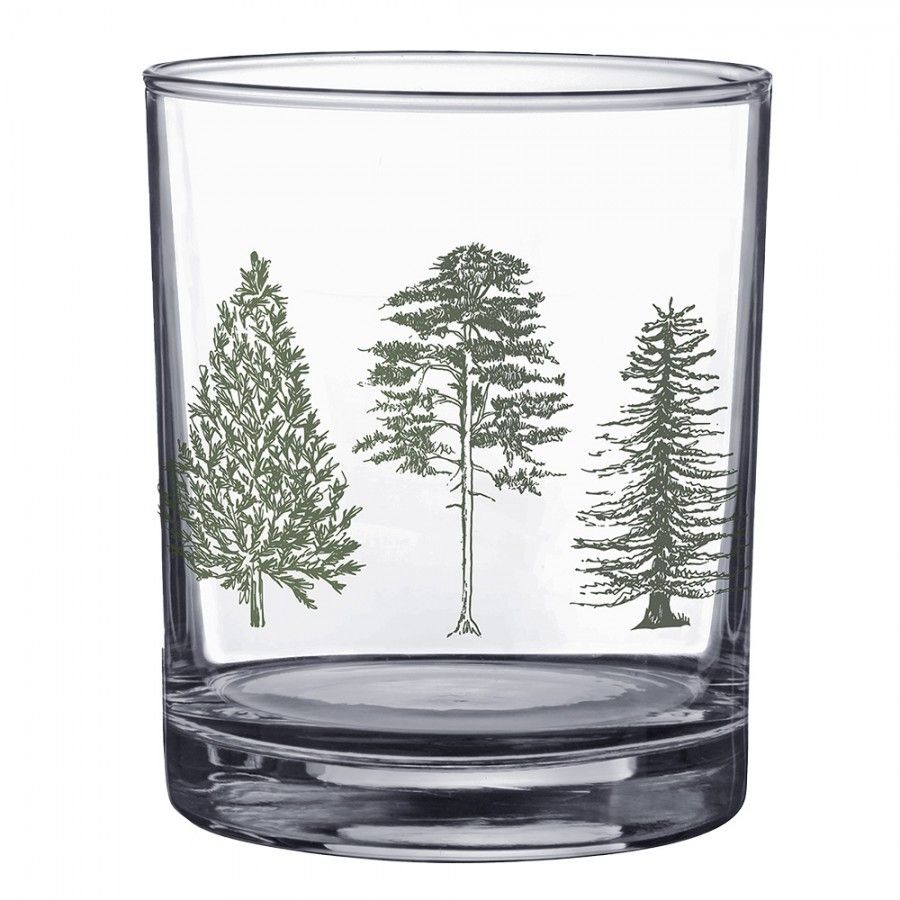 Transparentní sklenice na pití se stromky Natural Pine Trees - Ø 7*9 cm / 230 ml Clayre & Eef - LaHome - vintage dekorace