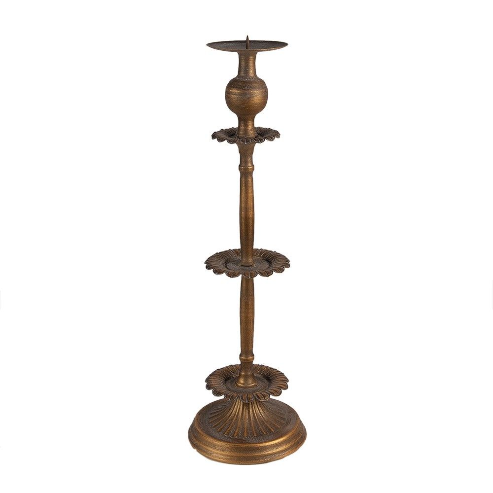Měděný antik kovový svícen na širokou svíčku Gillo - Ø 13*43 cm Clayre & Eef - LaHome - vintage dekorace