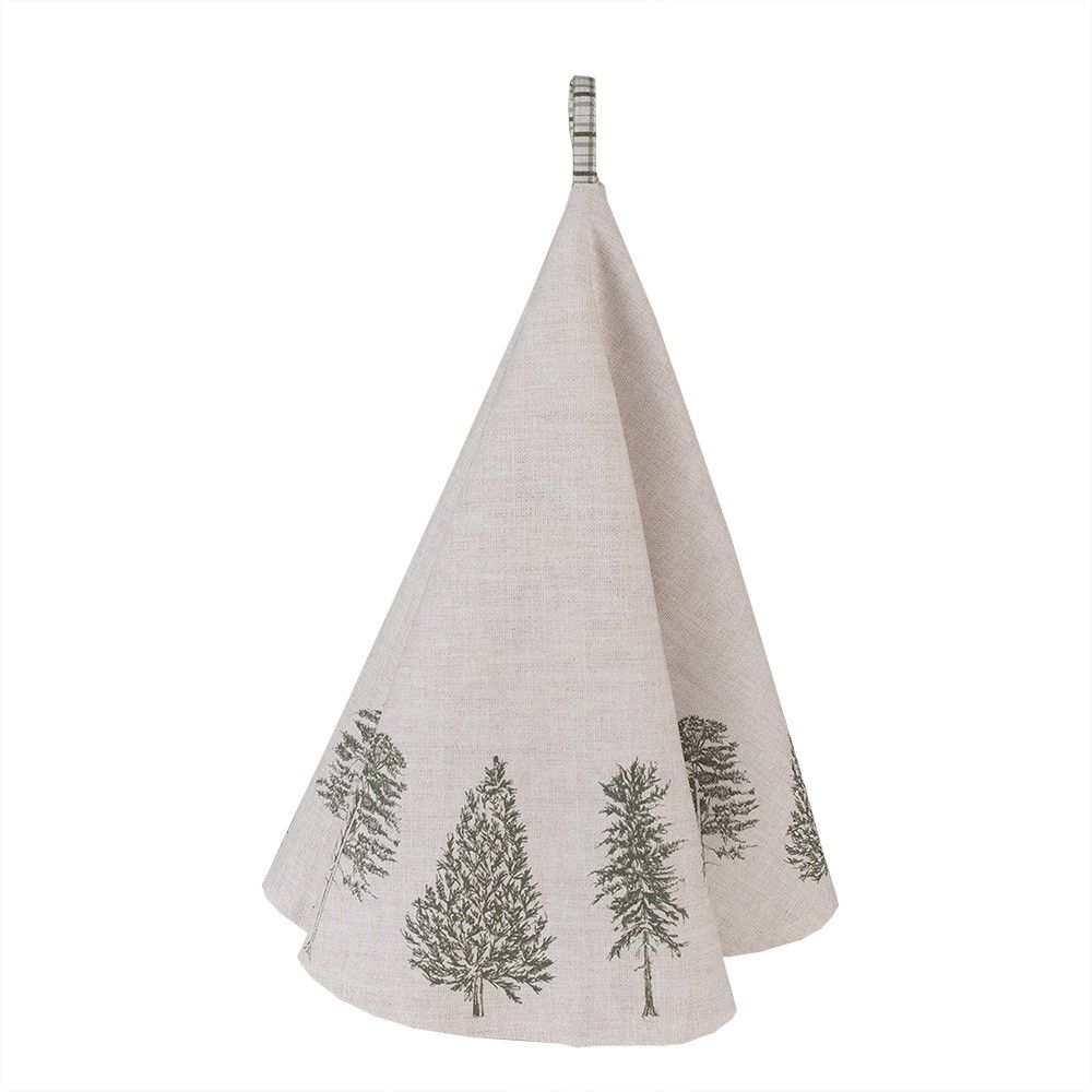 Béžová bavlněná kulatá utěrka se stromky Natural Pine Trees - Ø 80 cm Clayre & Eef - LaHome - vintage dekorace