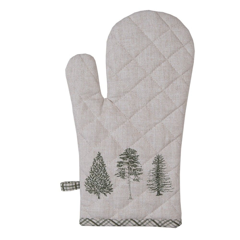 Béžová bavlněná chňapka - rukavice se stromky Natural Pine Trees - 18*30 cm Clayre & Eef - LaHome - vintage dekorace