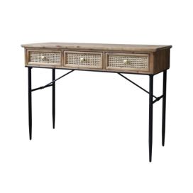 Hnědý antik dřevěný psací stůl s kovovými nohami - 110*42*80 cm Chic Antique