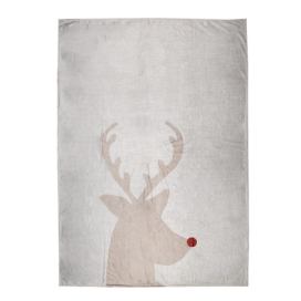 Béžový plyšový pléd s jelenem Deer - 130*170 cm Clayre & Eef