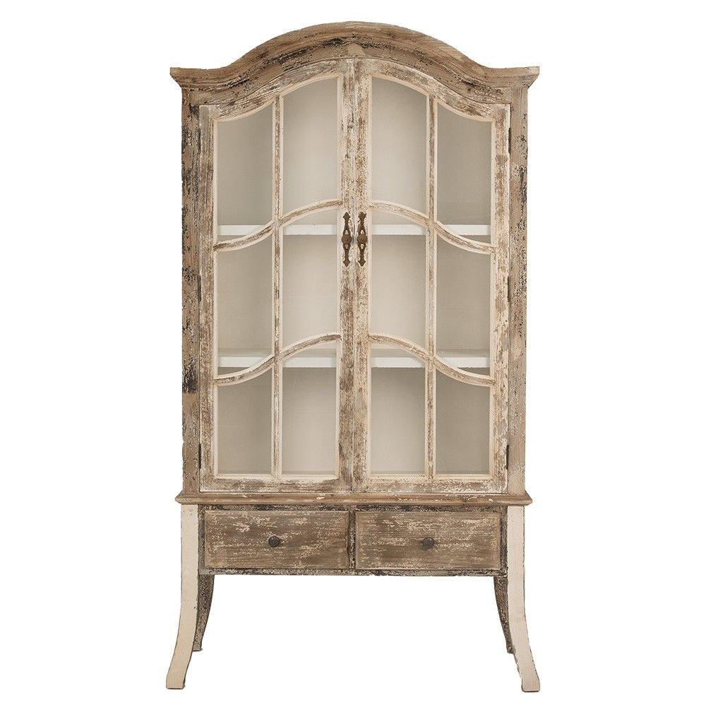 Béžovo-hnědá antik dřevěná skříň s prosklenými dveřmi Billy - 109*41*198 cm Clayre & Eef - LaHome - vintage dekorace