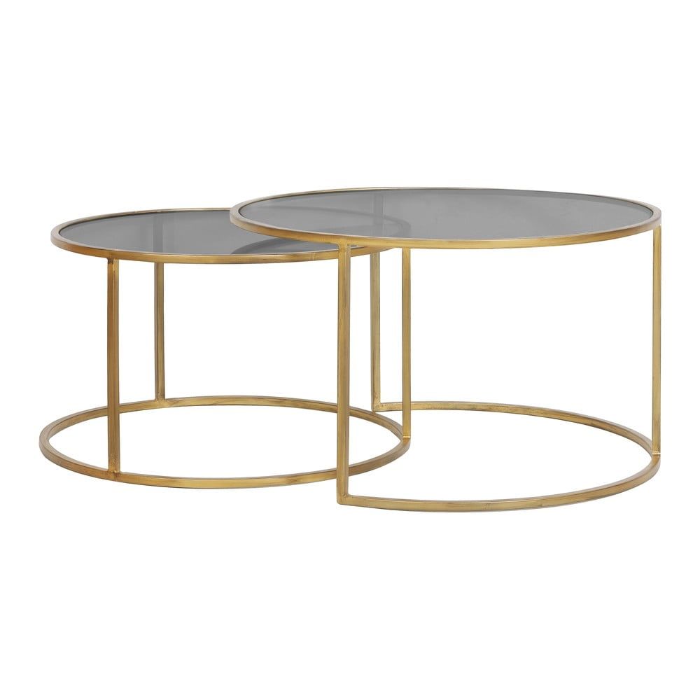 Skleněné kulaté konferenční stolky v sadě 2 ks ve zlaté barvě ø 75 cm Duarte - Light & Living - Bonami.cz