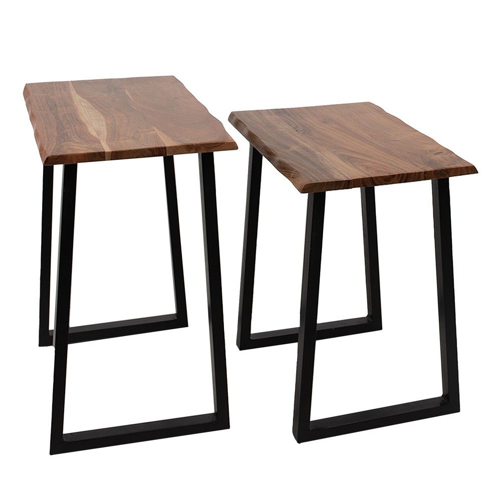 Set 2ks odkládací stolek kovové nohy a dřevěná deska - 50*30*50 / 45*30*45 cm Clayre & Eef - LaHome - vintage dekorace