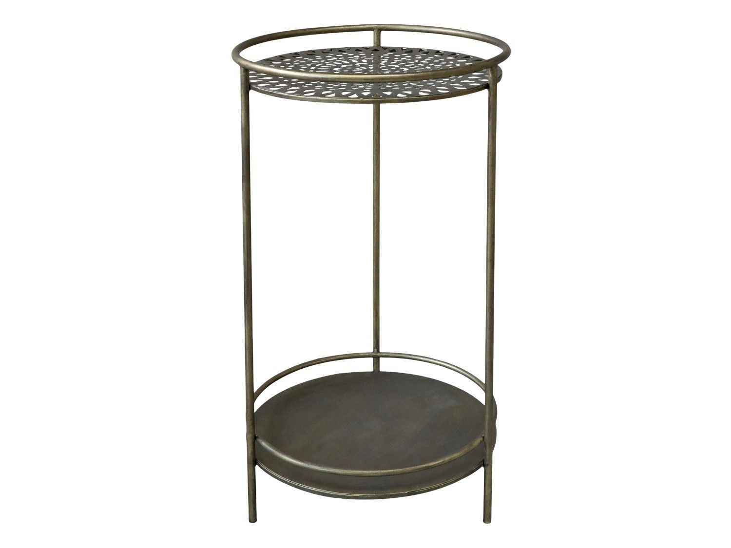 Mosazný antik kovový kulatý odkládací stolek Hilla - Ø 43*74 cm Chic Antique - LaHome - vintage dekorace