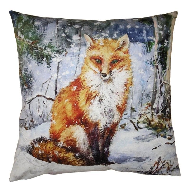 Zimní sametový povlak na polštář s liškou Fox - 45*45 cm Clayre & Eef - LaHome - vintage dekorace