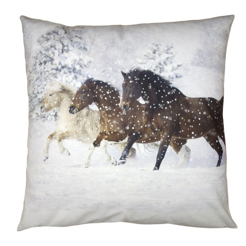 Zimní sametový povlak na polštář s koňmi Horses - 45*45 cm Clayre & Eef - LaHome - vintage dekorace