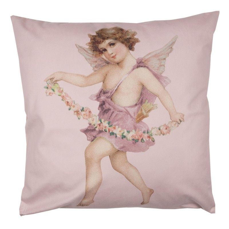 Růžový povlak na polštář s andělem Angel - 45*45 cm Clayre & Eef - LaHome - vintage dekorace