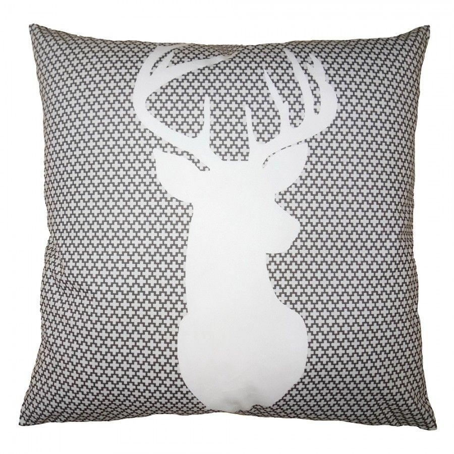 Bílo-šedý povlak na polštář s jelenem White&Grey Deer - 45*45 cm Clayre & Eef - LaHome - vintage dekorace