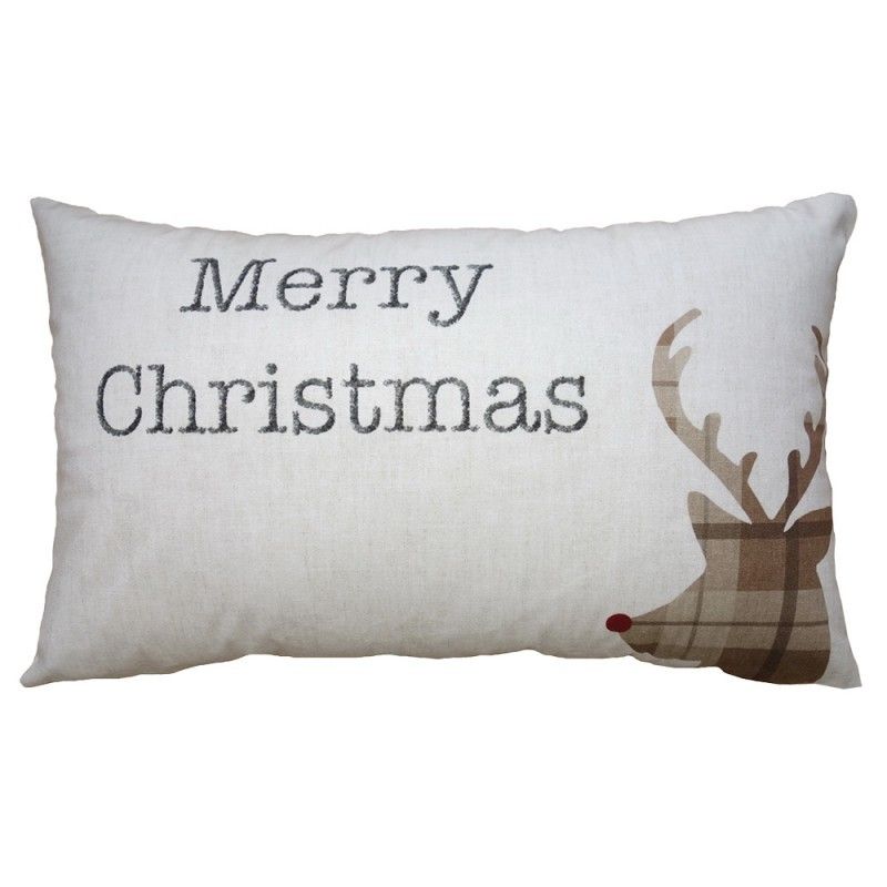 Béžový povlak na polštář s jelenem Merry Christmas - 30*50 cm Clayre & Eef - LaHome - vintage dekorace