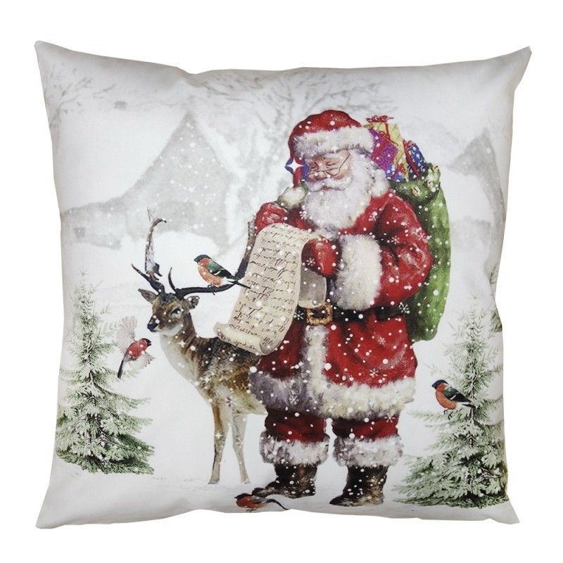Bílo-červený povlak na polštář Santa se zvířátky - 45*45 cm Clayre & Eef - LaHome - vintage dekorace