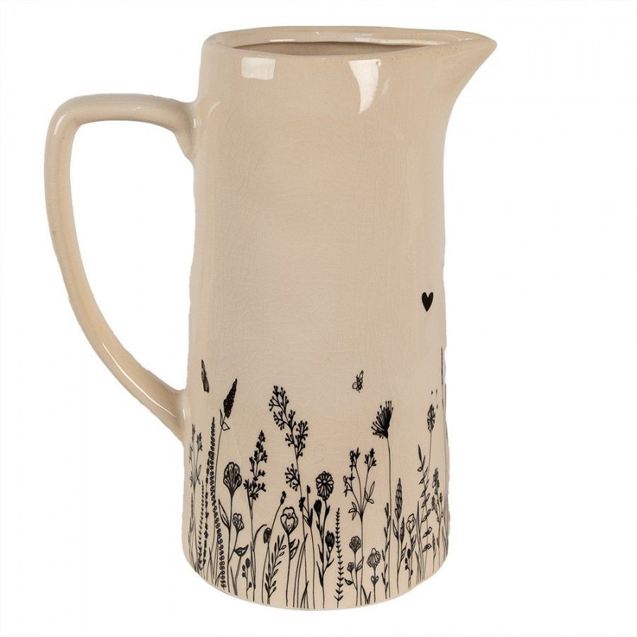 Béžový keramický džbán s lučními květy Flora And Fauna L - 21*14*26cm Clayre & Eef - LaHome - vintage dekorace