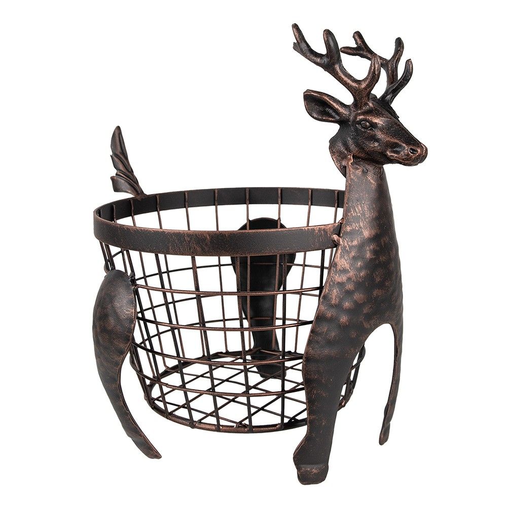 Hnědo-měděný kovový koš s hlavou jelena - 30*23*30 cm Clayre & Eef - LaHome - vintage dekorace