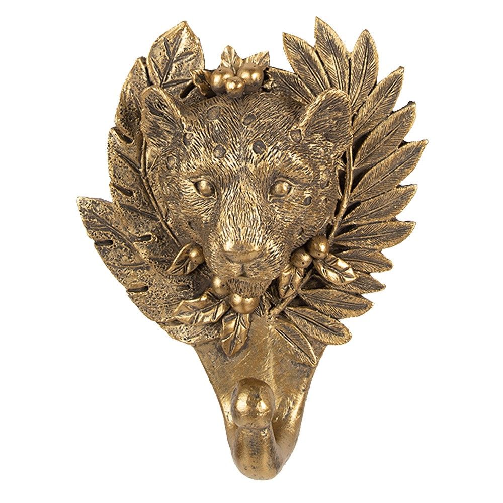 Zlatý antik nástěnný dekorativní háček hlava Levhart - 14*5*17 cm Clayre & Eef - LaHome - vintage dekorace