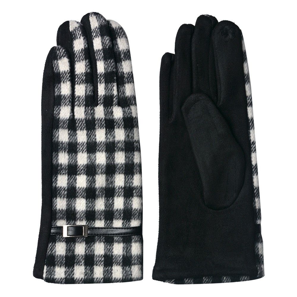 Černé kárované dámské zimní rukavice - 9*24 cm Clayre & Eef - LaHome - vintage dekorace