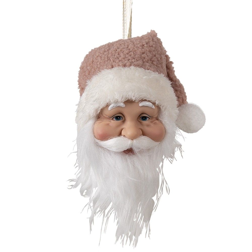 Závěsná dekorace hlava Santa s růžovou čepicí - 10*9*28 cm Clayre & Eef - LaHome - vintage dekorace
