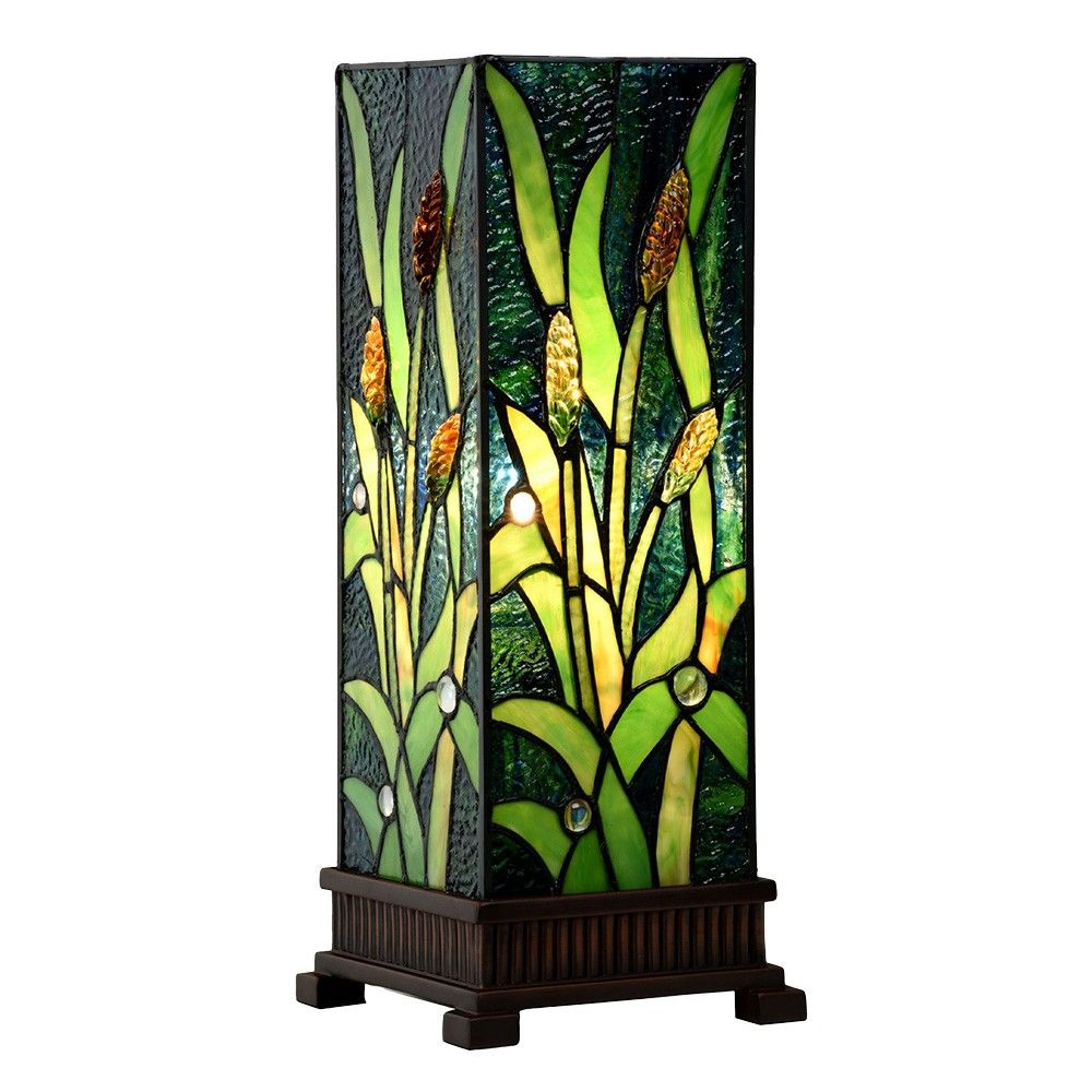 Zelená hranatá stolní lampa Tiffany Squilla - 18*18*45 cm E27/max 1*60W Clayre & Eef - LaHome - vintage dekorace