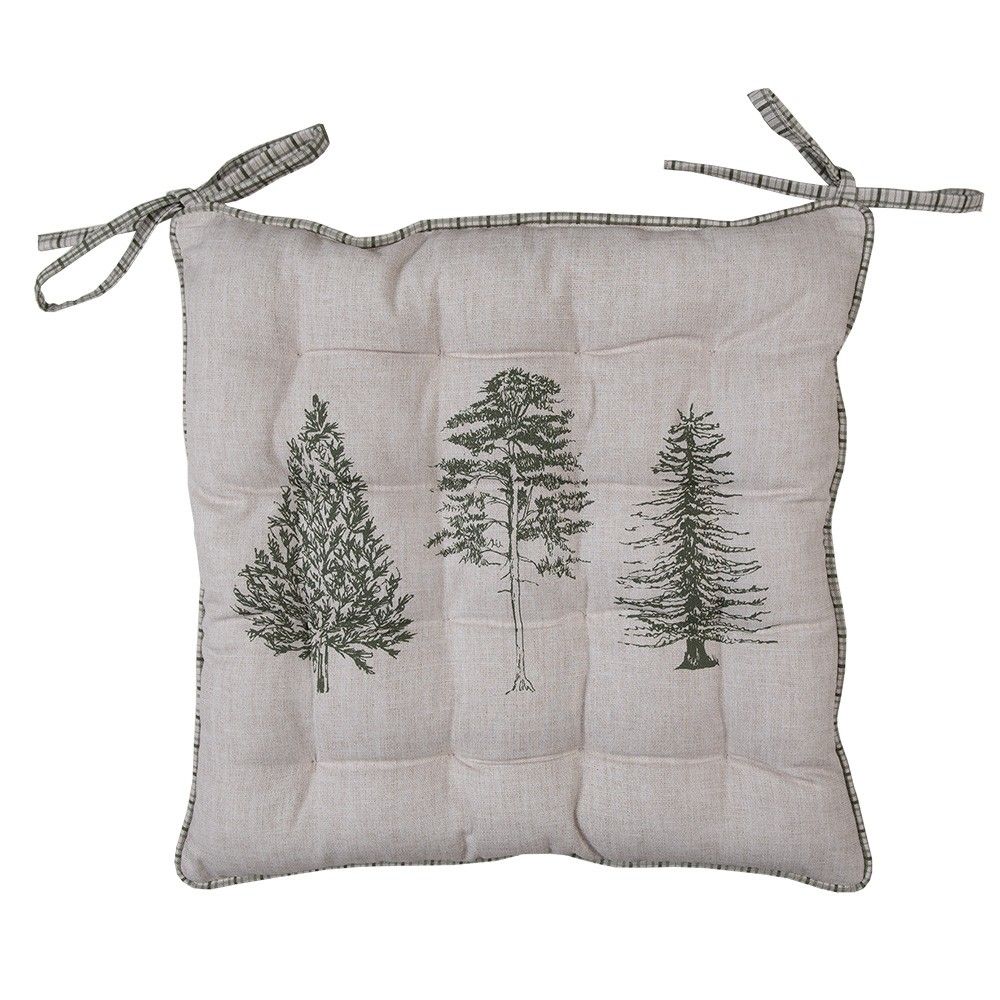 Béžový podsedák s výplní se stromky Natural Pine Trees - 40*40*4 cm Clayre & Eef - LaHome - vintage dekorace