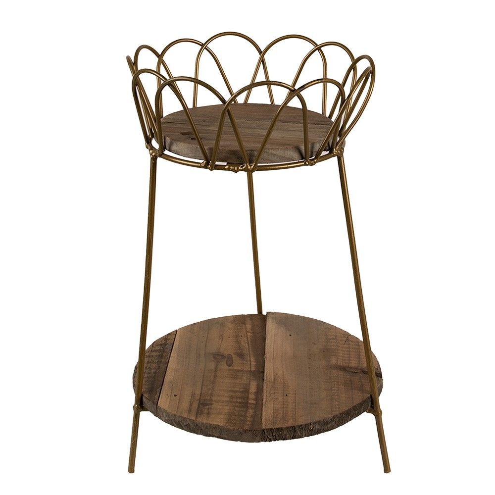 Dekorační květinový kovový stolek s dřevěnými deskami - Ø 21*32 cm Clayre & Eef - LaHome - vintage dekorace