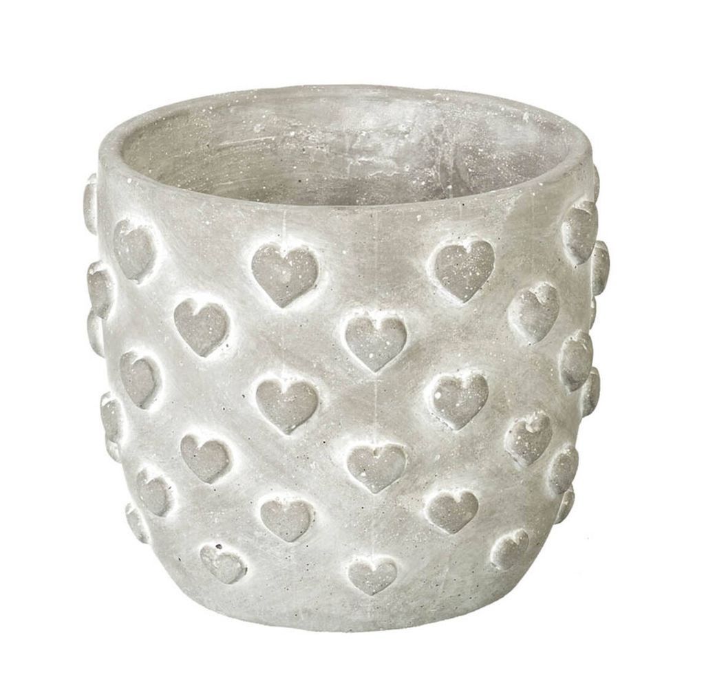 Šedý antik cementový obal na květináč se 3D srdíčky Conc Heart M - Ø 14*12cm Parlane - LaHome - vintage dekorace