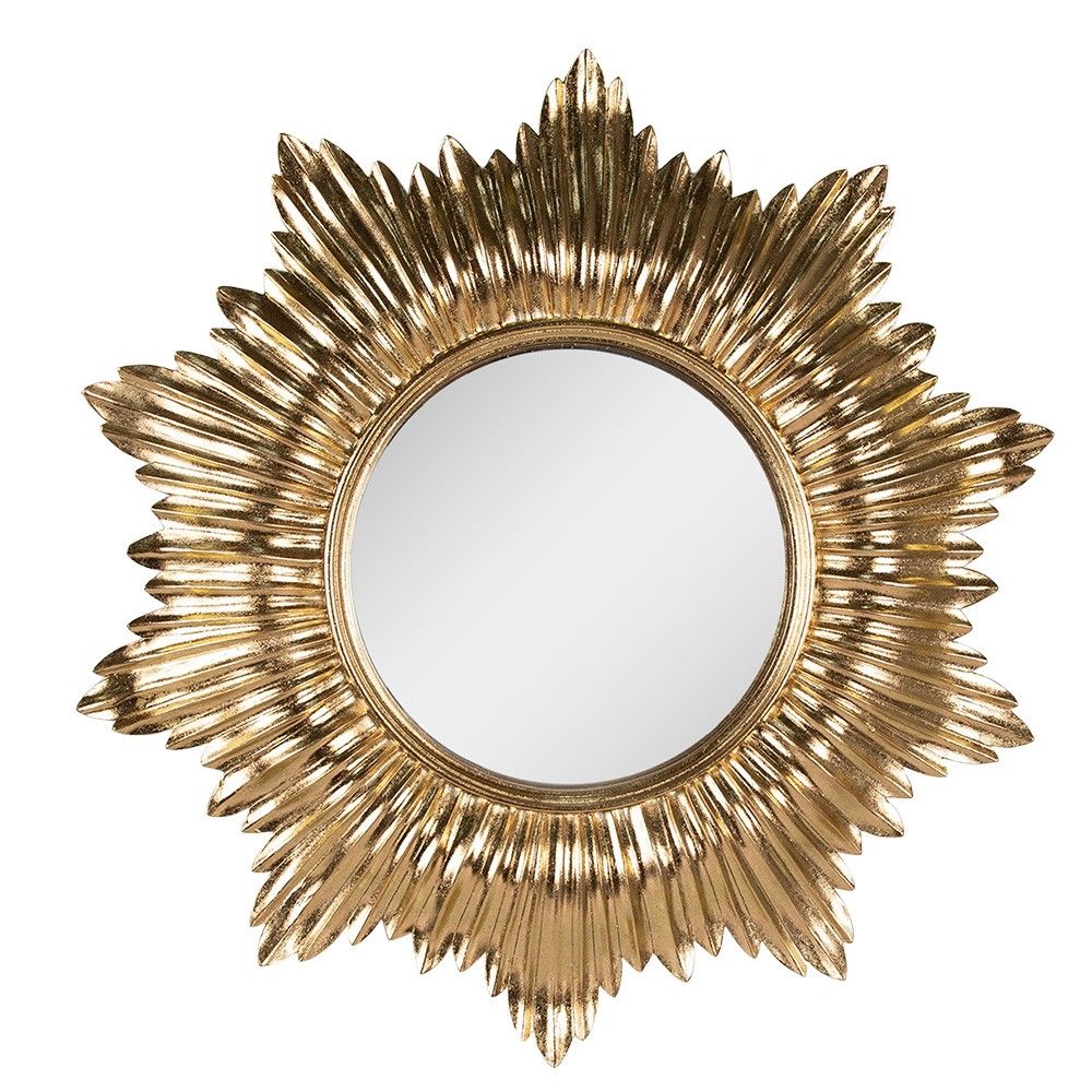 Zlaté antik nástěnné kulaté zrcadlo se zdobným okrajem - Ø 51*3 cm Clayre & Eef - LaHome - vintage dekorace