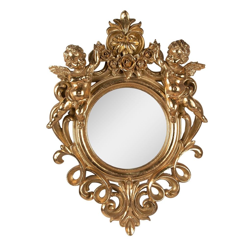 Zlaté antik nástěnné zrcadlo s andílky - 37*7*52 cm Clayre & Eef - LaHome - vintage dekorace