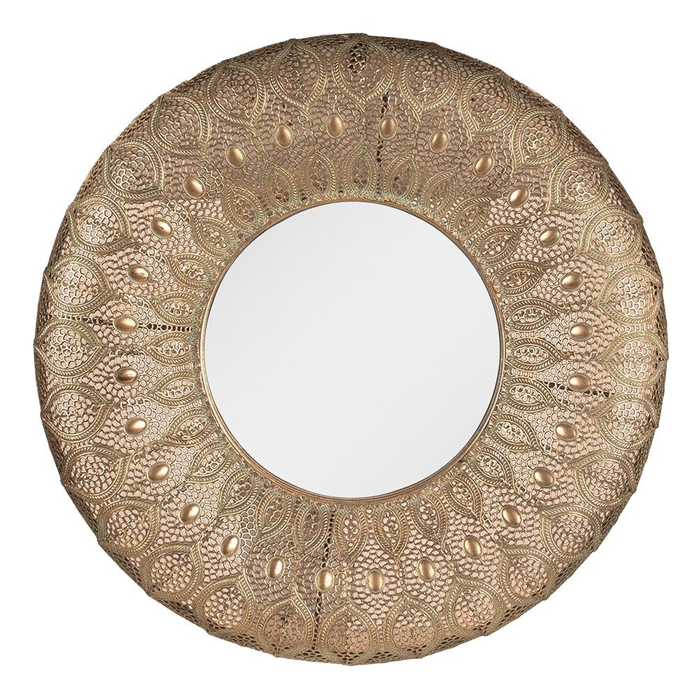 Nástěnné zrcadlo ve zlatém kovovém rámu - Ø 60*6 cm Clayre & Eef - LaHome - vintage dekorace