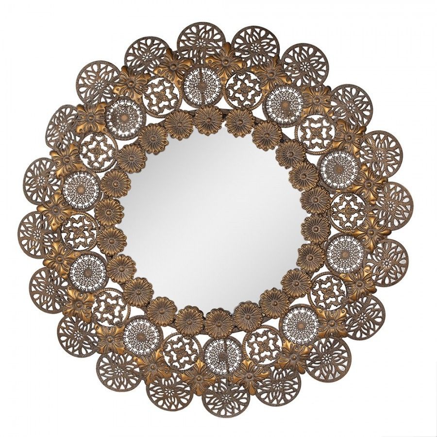 Bronzové antik kovové nástěnné zrcadlo Ambrosi - Ø 72*2 cm Clayre & Eef - LaHome - vintage dekorace
