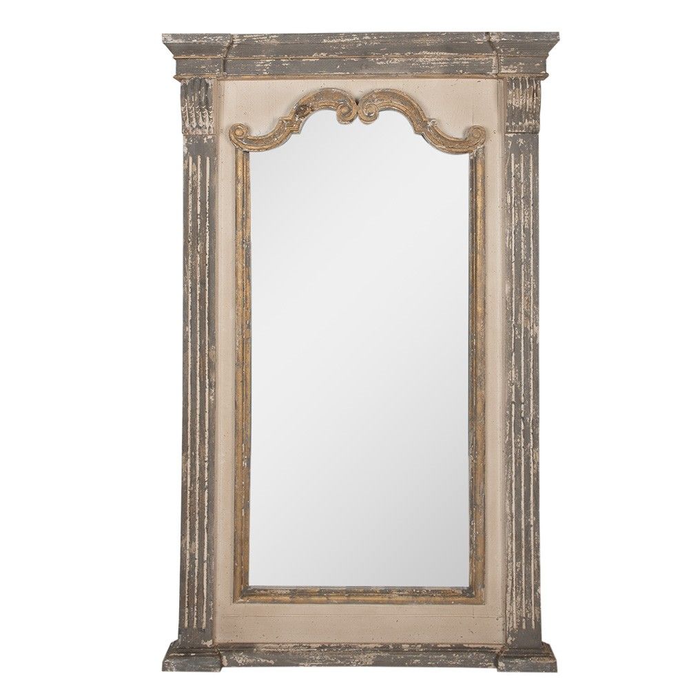 Béžovošedé nástěnné zrcadlo s odřením a zdobením Brocante - 90*7*153 cm Clayre & Eef - LaHome - vintage dekorace