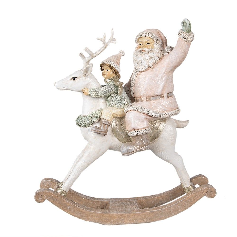 Vánoční dekorace socha Santa na houpacím jelínkovi - 21*8*23 cm Clayre & Eef - LaHome - vintage dekorace
