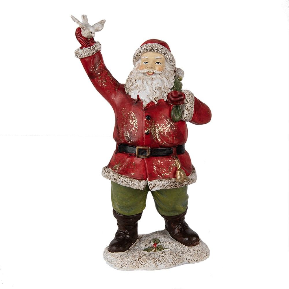 Vánoční dekorace Socha Santa s pytlem a holubicí - 13*10*23 cm Clayre & Eef - LaHome - vintage dekorace
