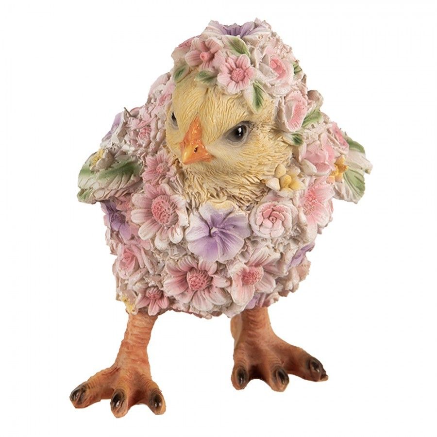 Dekorativní soška kuřátko poseté květinami - 11*11*14cm Clayre & Eef - LaHome - vintage dekorace