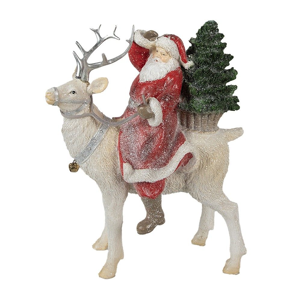 Vánoční dekorace socha Santa na sobíkovi - 20*11*26 cm Clayre & Eef - LaHome - vintage dekorace