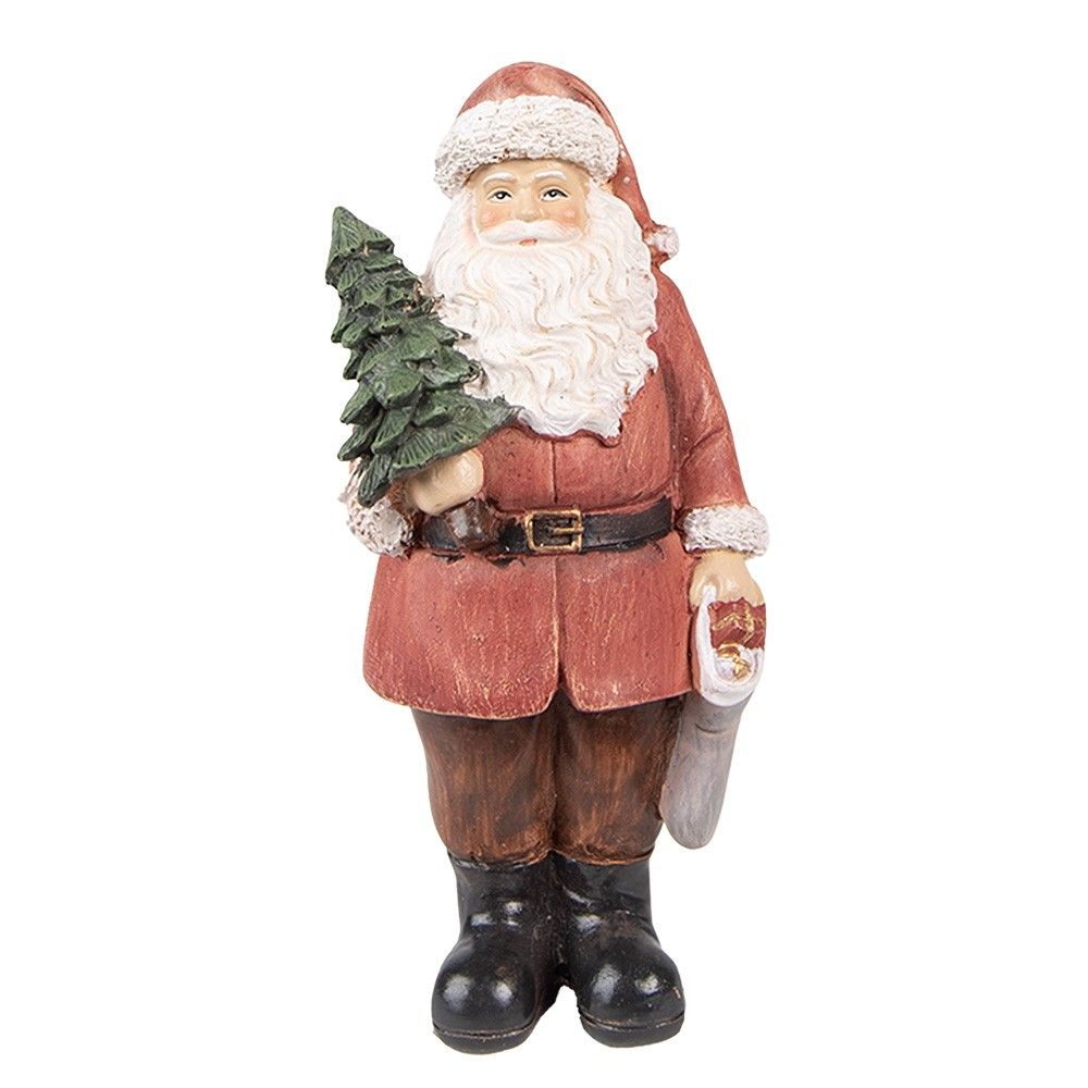 Červená vánoční dekorace socha Santa se stromkem a dárky - 17*13*40 cm Clayre & Eef - LaHome - vintage dekorace